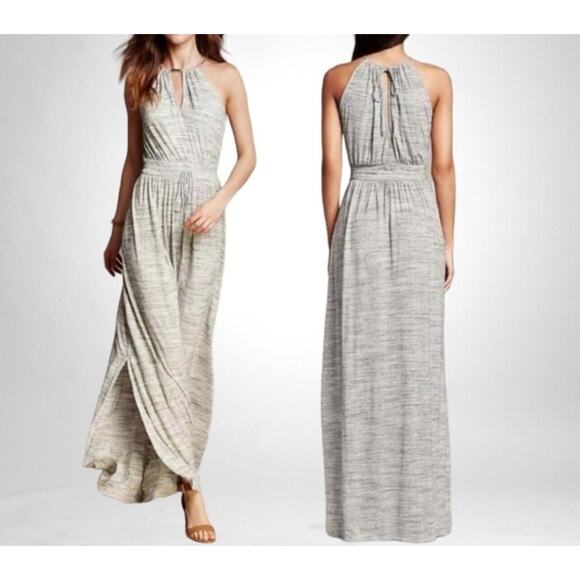 Banana Republic Dresses & Skirts - Banana Republic Womens Dress Maxi Halter Tie Neck Sz Xxs Heathered Gray Keyhole